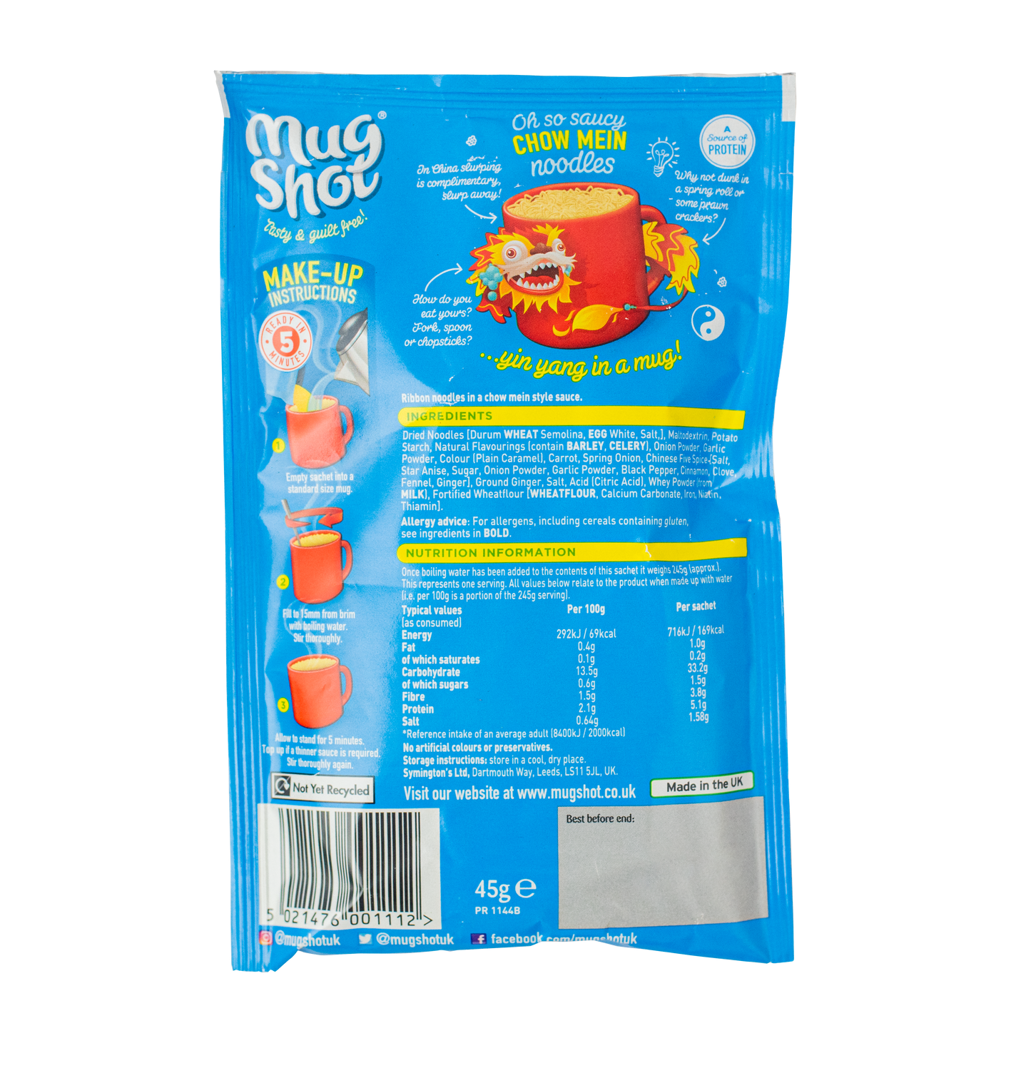 Mug Shot Chow Mein Noodles Sachet 45g