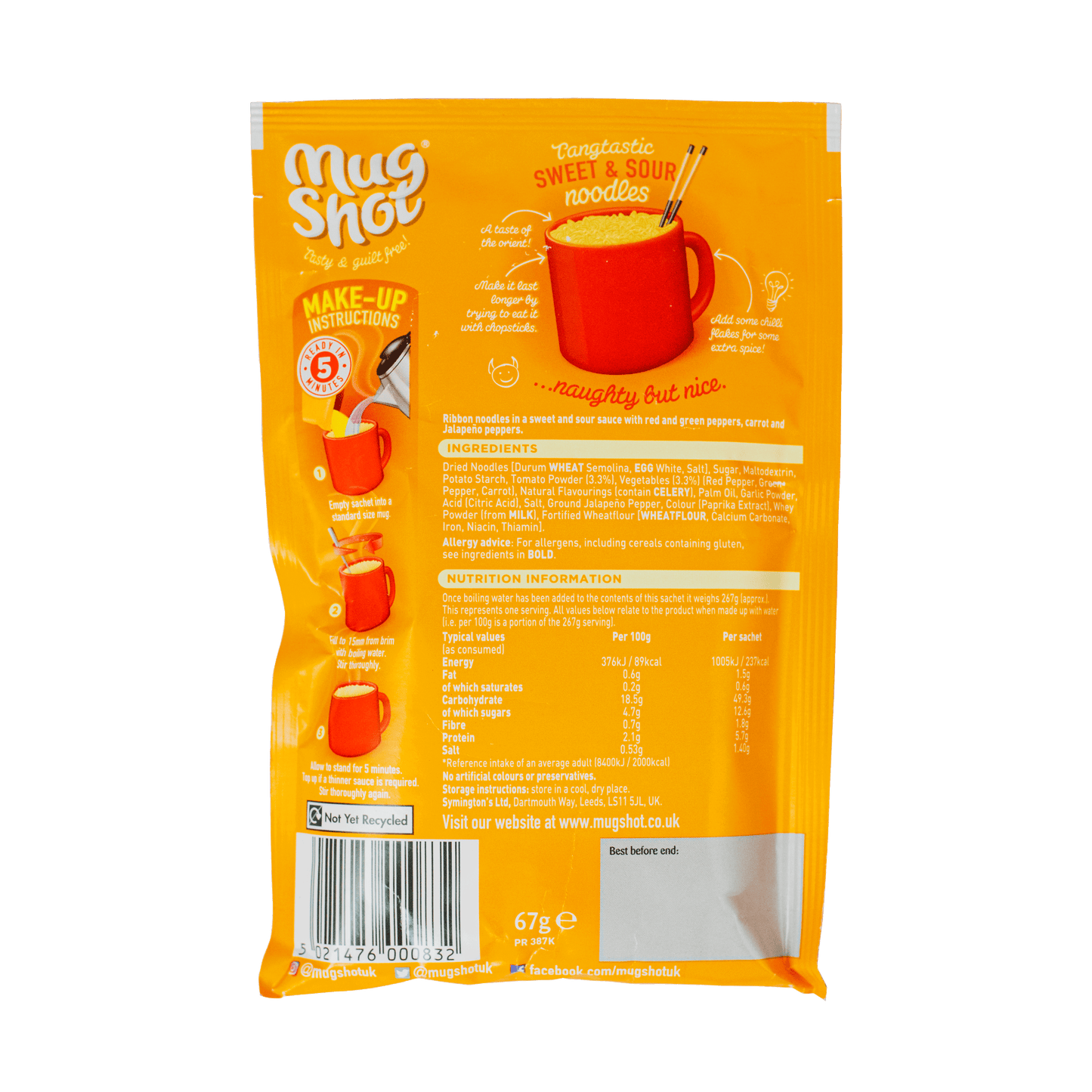 Mug Shot Sweet & Sour Noodles Sachet 45g